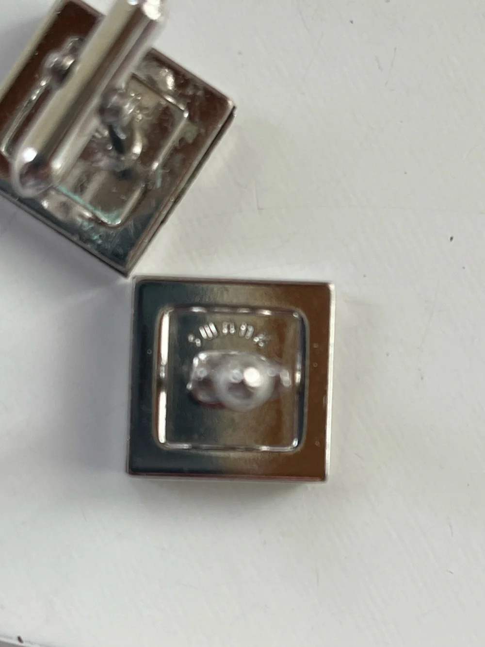 Swank Silver Tone Black Enamel Modernist Cufflinks